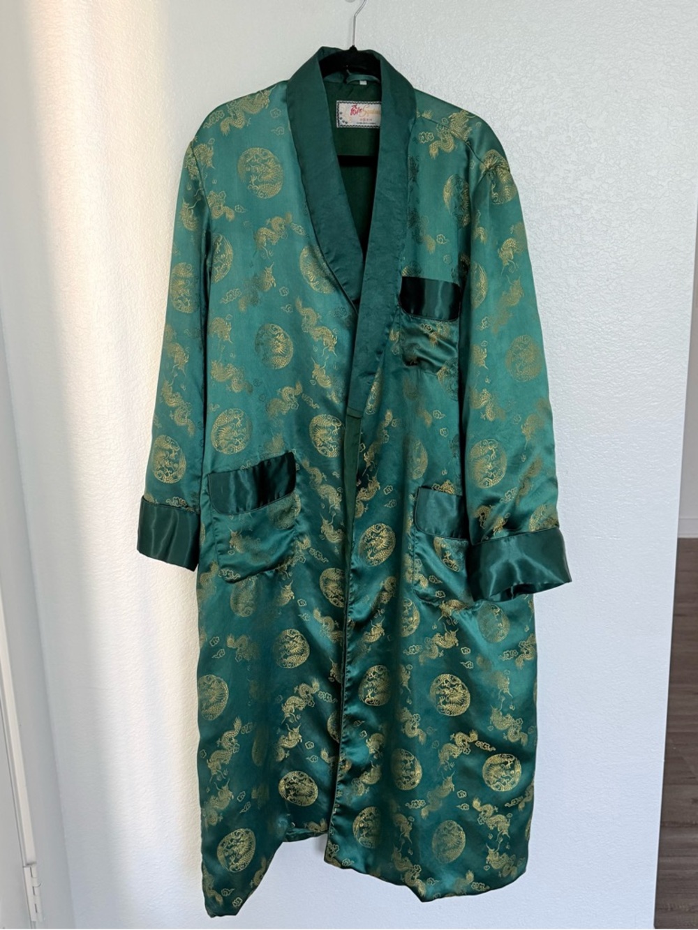Vintage Solz Squirrel Dragon Brocade Robe Sz 52 Green Gold Smoking Jacket